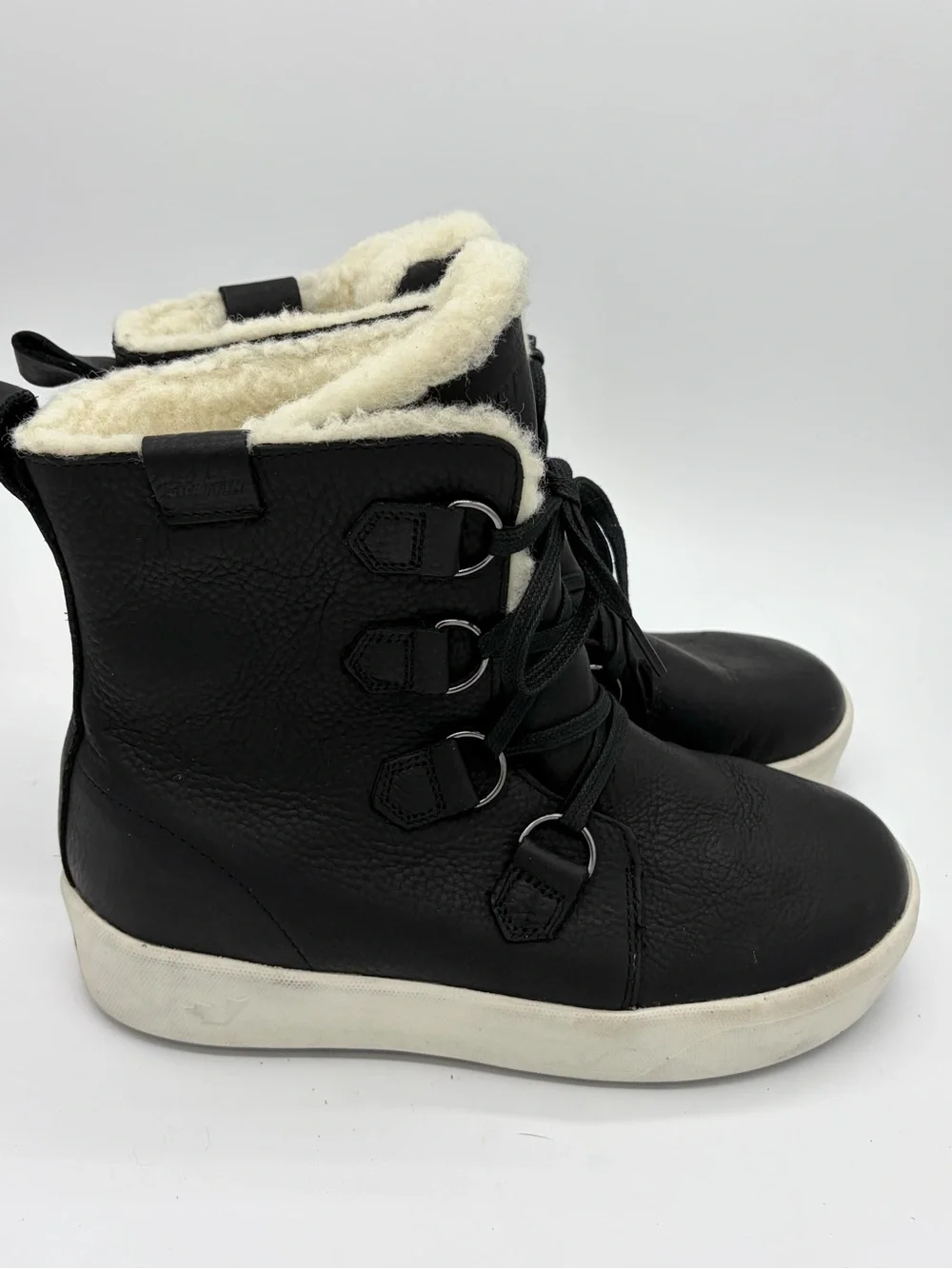 Black Faux-Shearling Lace-Up Women’s Boots
